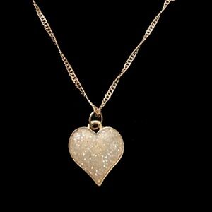 HAND Crafted Necklace Gold Plate Chain Ivory Sparkle Heart